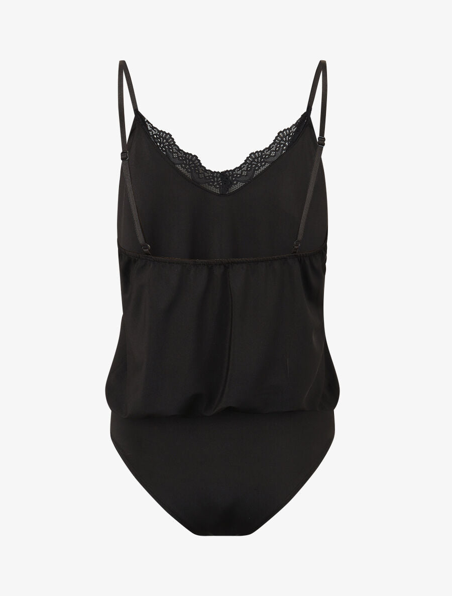 Body uni à détail dentelle - Noir - 2