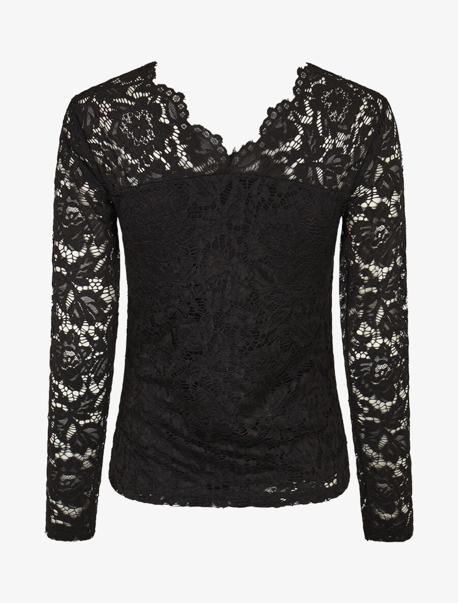 Top uni en dentelle - Noir - 2