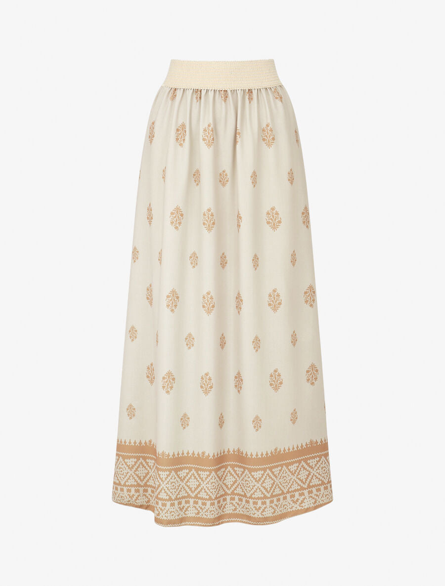 Jupe longue évasée imprimé arabesque - Beige - 1