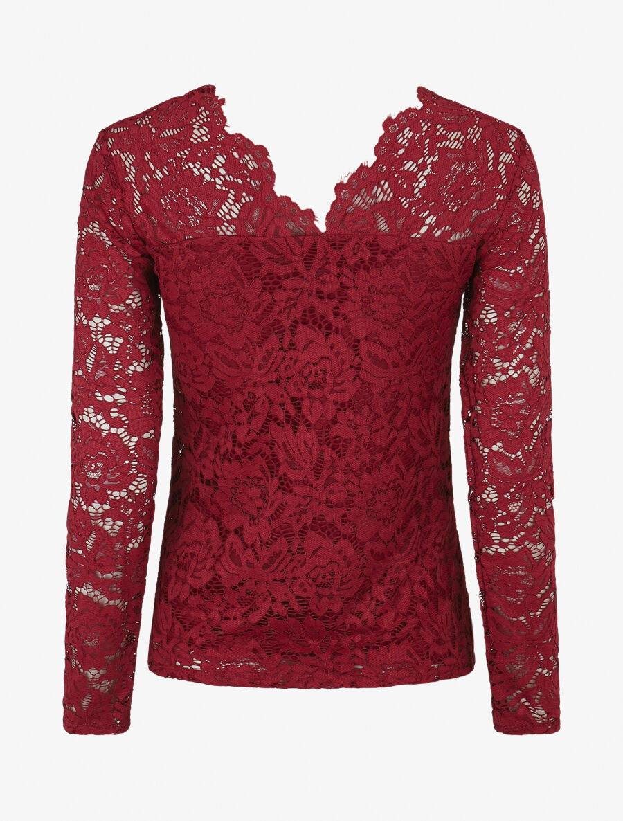 Top uni en dentelle - Bordeaux - 2