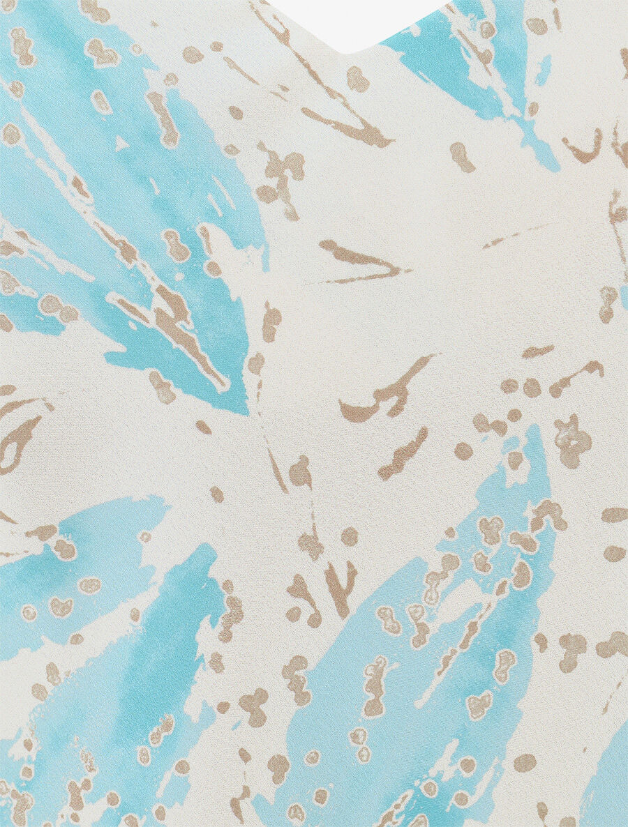 Caraco satiné imprimé feuilles fantaisies - Turquoise - 3