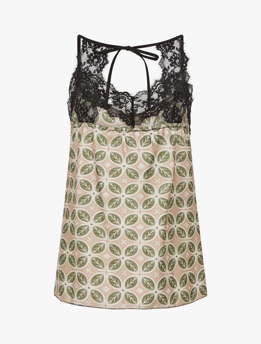 Caraco imprimé mosaïque à détail dentelle - Kaki - 2