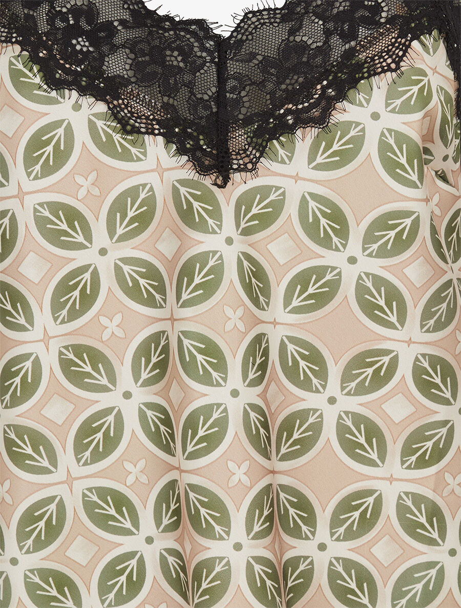 Caraco imprimé mosaïque à détail dentelle - Kaki - 3