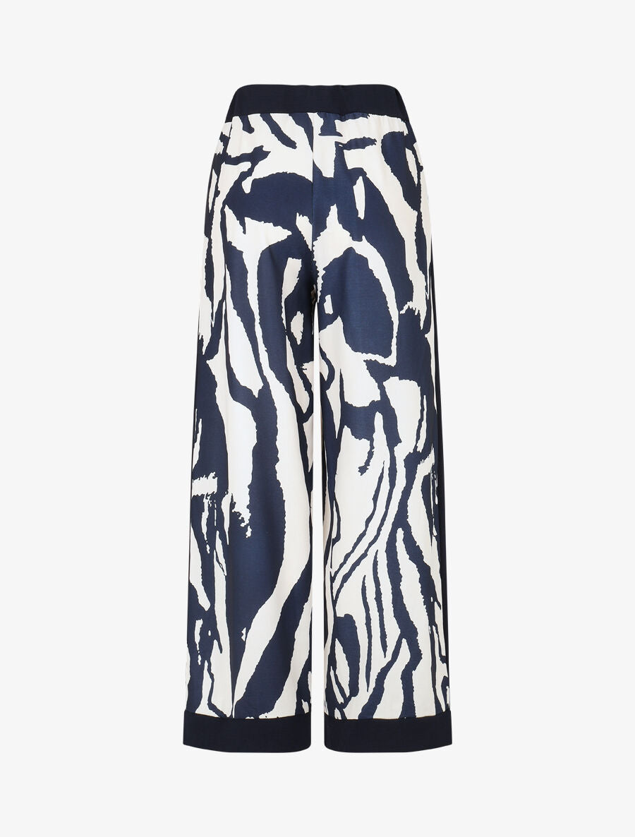 Pantalon droit taille haute imprimé graphique - Marine - 2