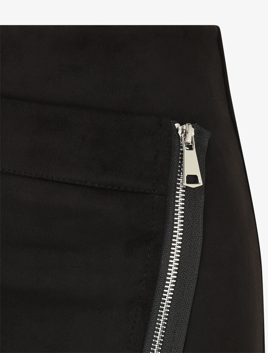 Jupe courte zippée en suédine - Noir - 3