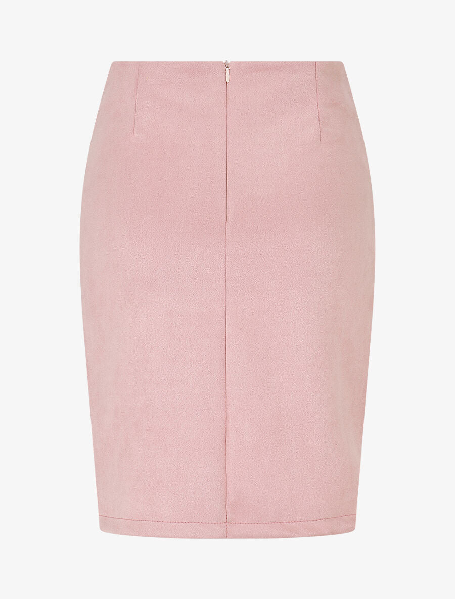 Jupe courte zippée en suédine - Rose - 2