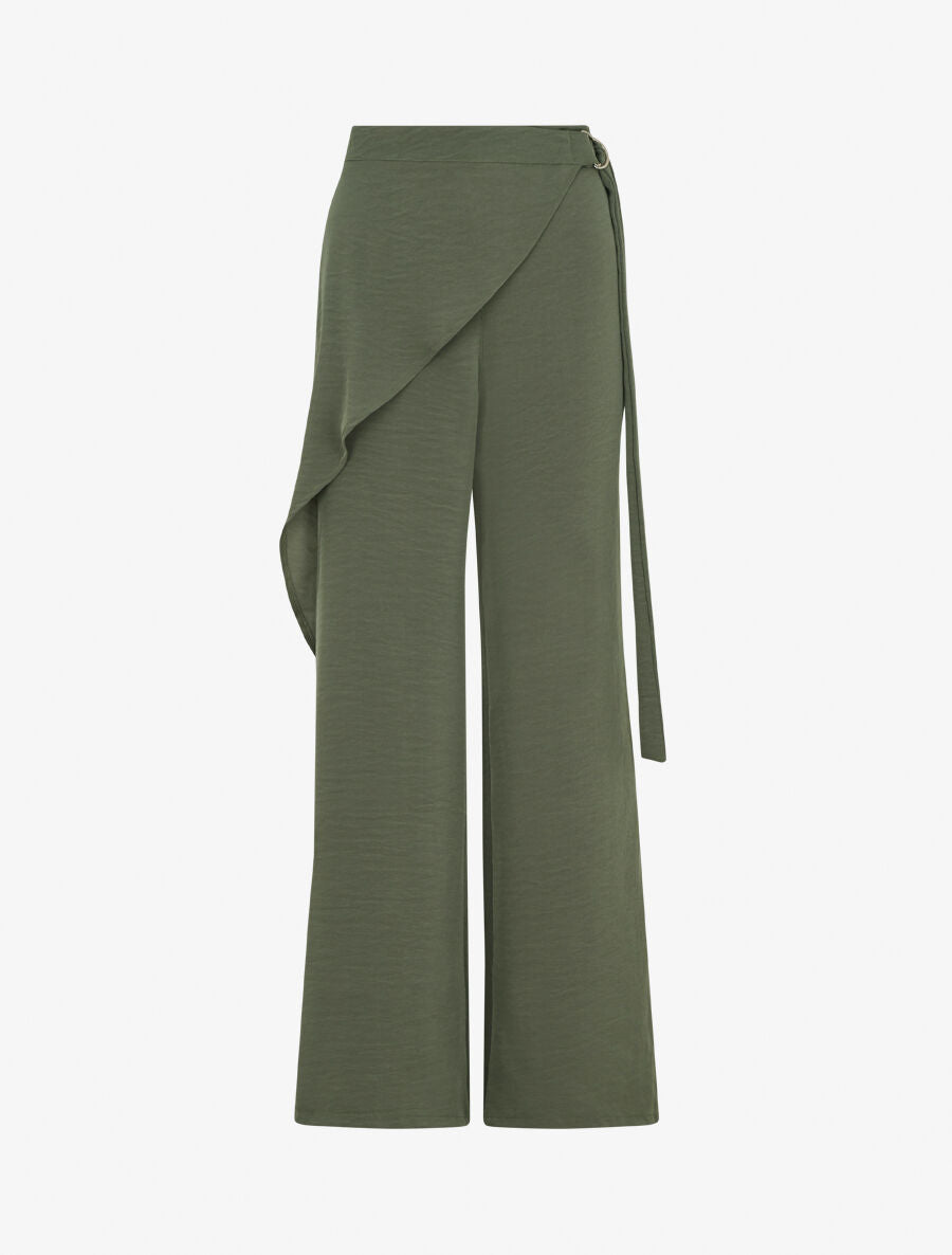 Pantalon fluide à pan drapé - Kaki - 4