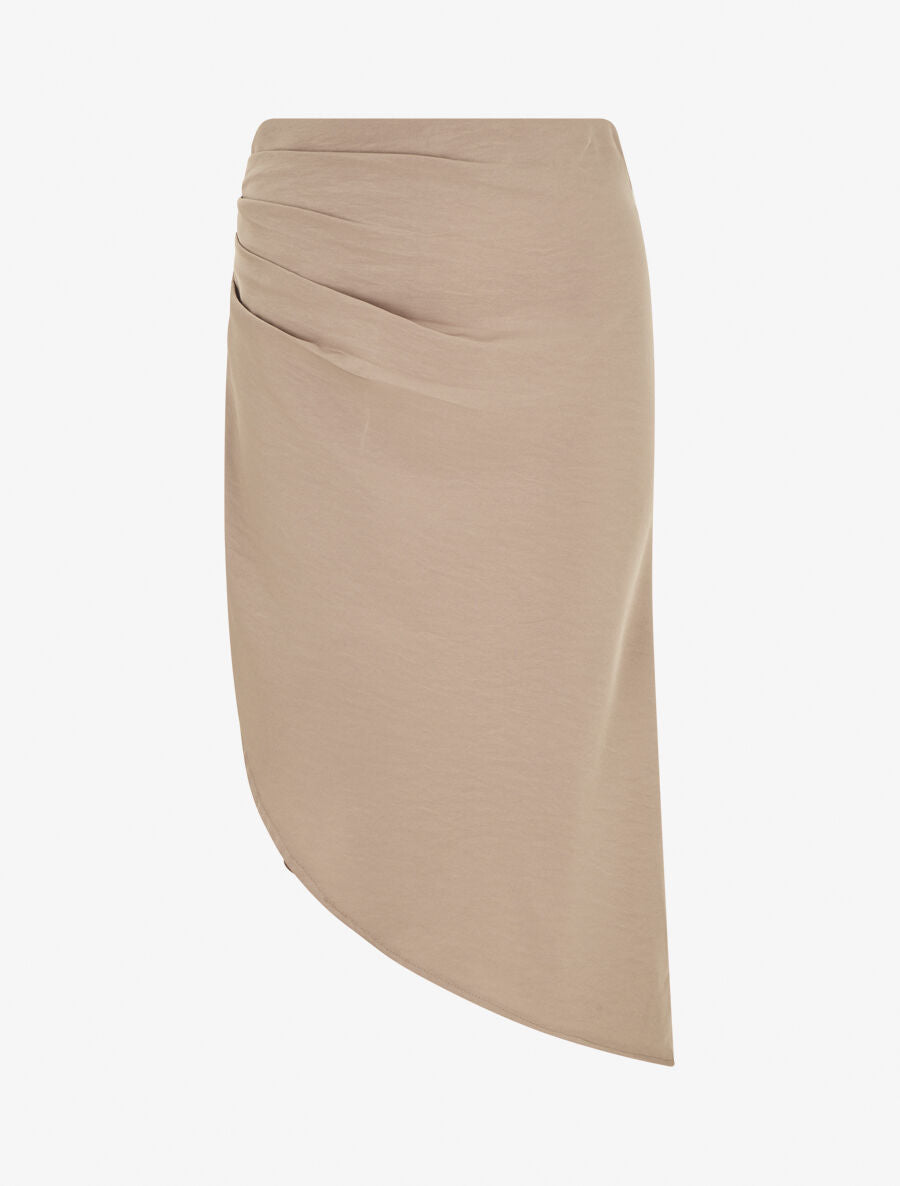 Jupe uni asymétrique effet drapé - Taupe - 1