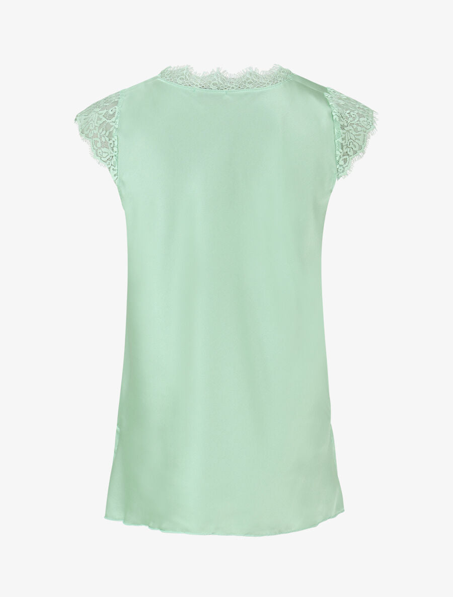 Top satiné à épaules en dentelle - Vert clair - 2