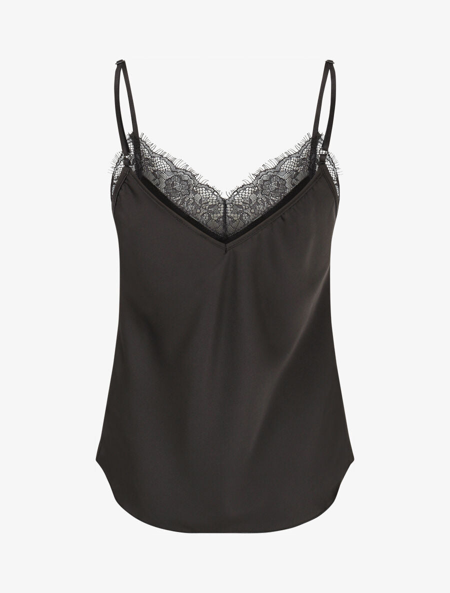 Caraco satiné à dentelle - Noir - 2