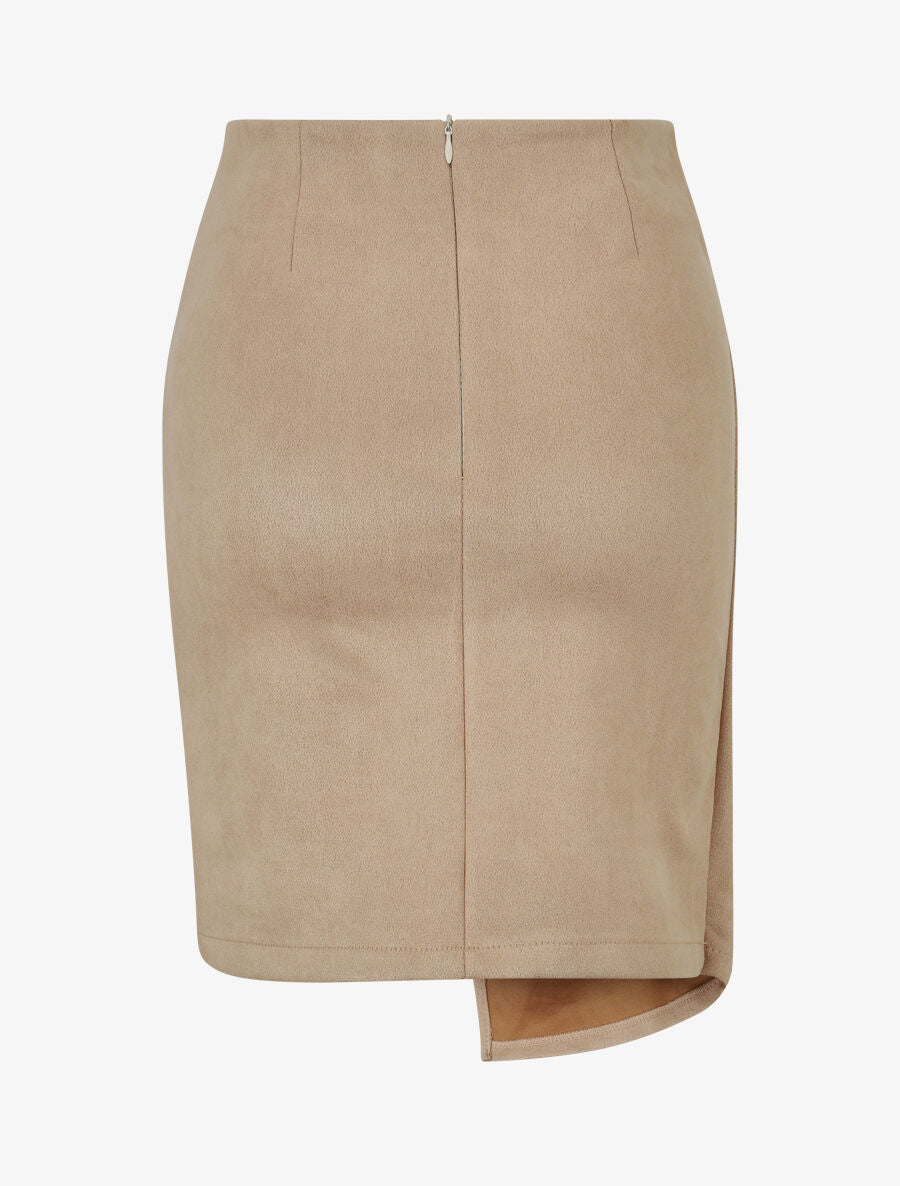 Jupe courte en suédine syle portefeuille - Beige - 2