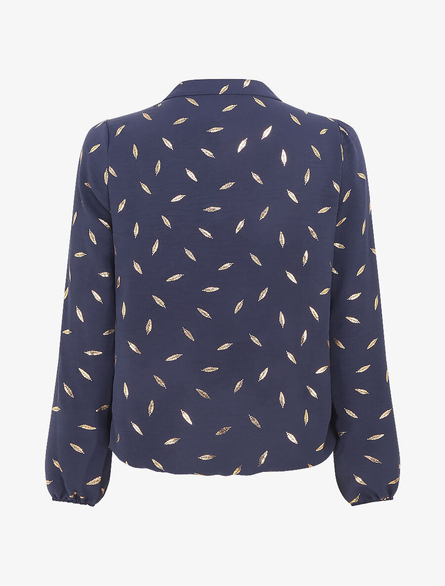 Blouse unie flocage plumes irisées - Marine - 2