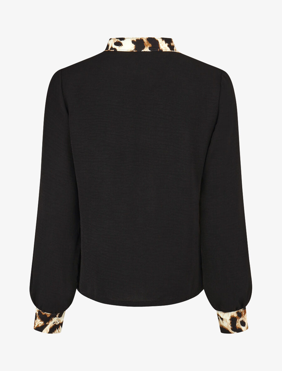 Blouse à bords imprimé léopard - Noir - 2