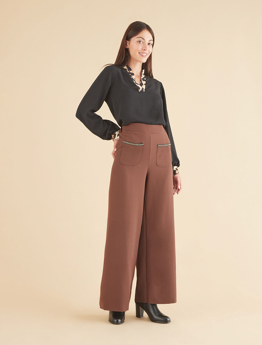 Blouse à bords imprimé léopard - Noir - 4