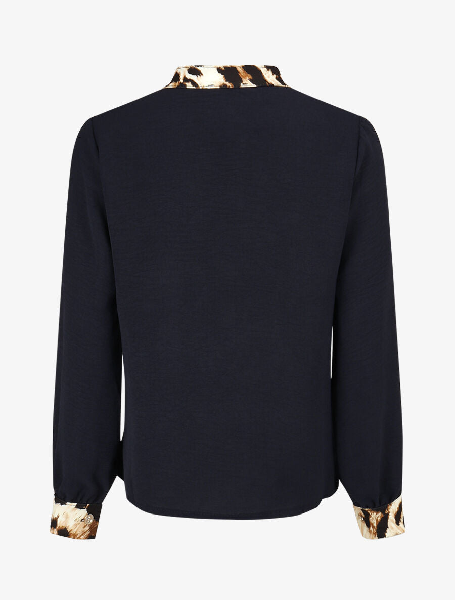 Blouse à bords imprimé léopard - Marine - 2