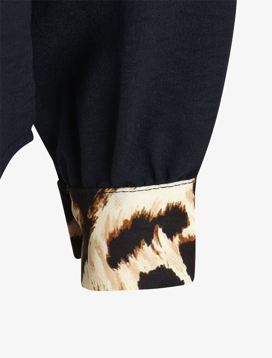 Blouse à bords imprimé léopard - Marine - 3