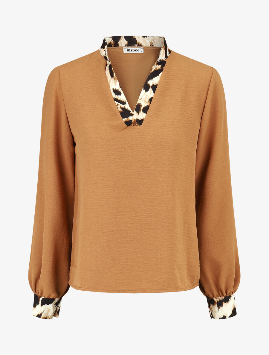 Blouse à bords imprimé léopard - Camel - 4