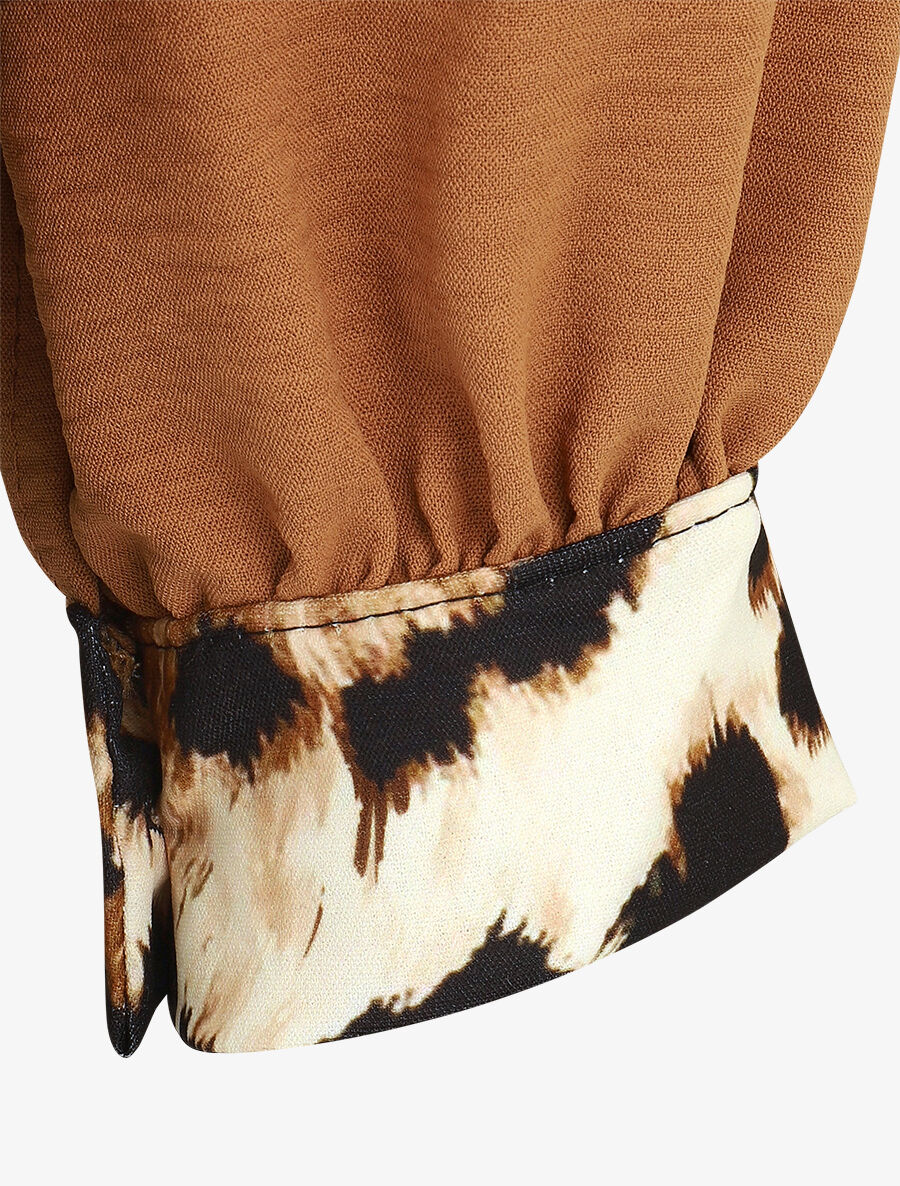 Blouse à bords imprimé léopard - Camel - 3