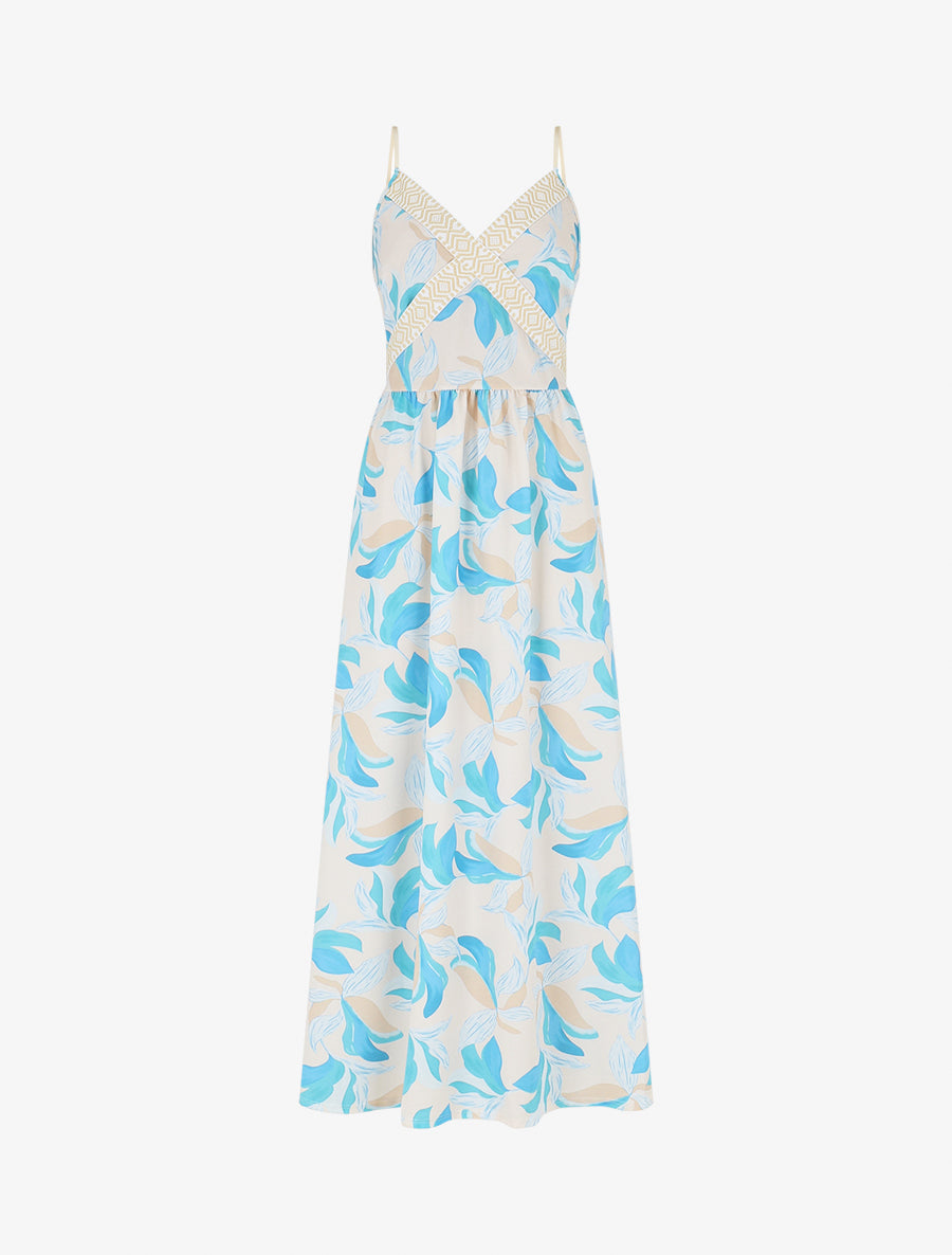 Robe élastiquée imprimé fleuri - Bleu ciel - 1