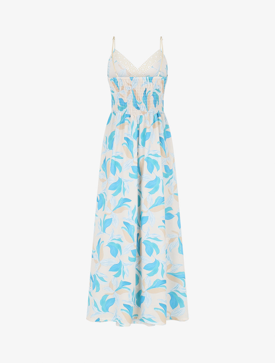 Robe élastiquée imprimé fleuri - Bleu ciel - 2