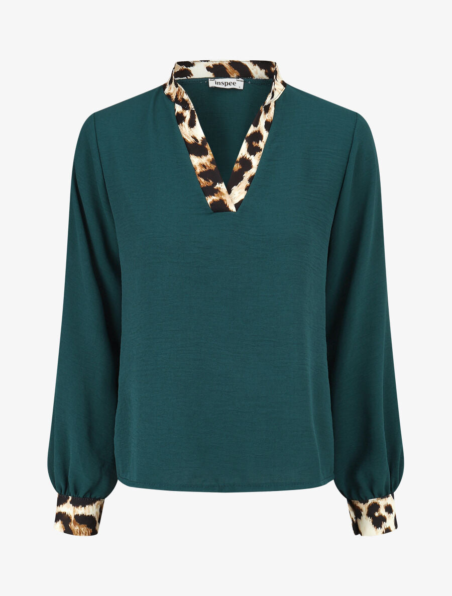 Blouse à bords imprimé léopard - Vert forêt - 1