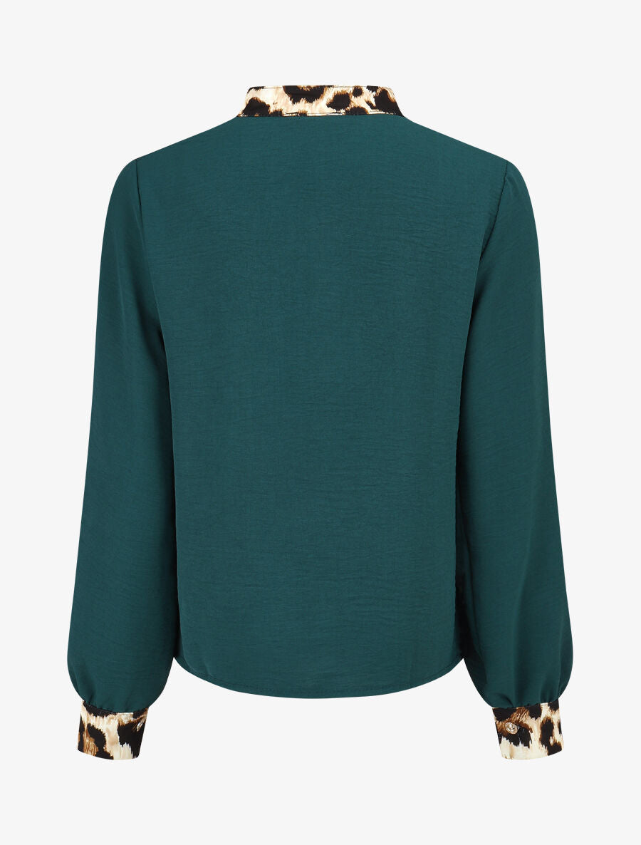 Blouse à bords imprimé léopard - Vert forêt - 2