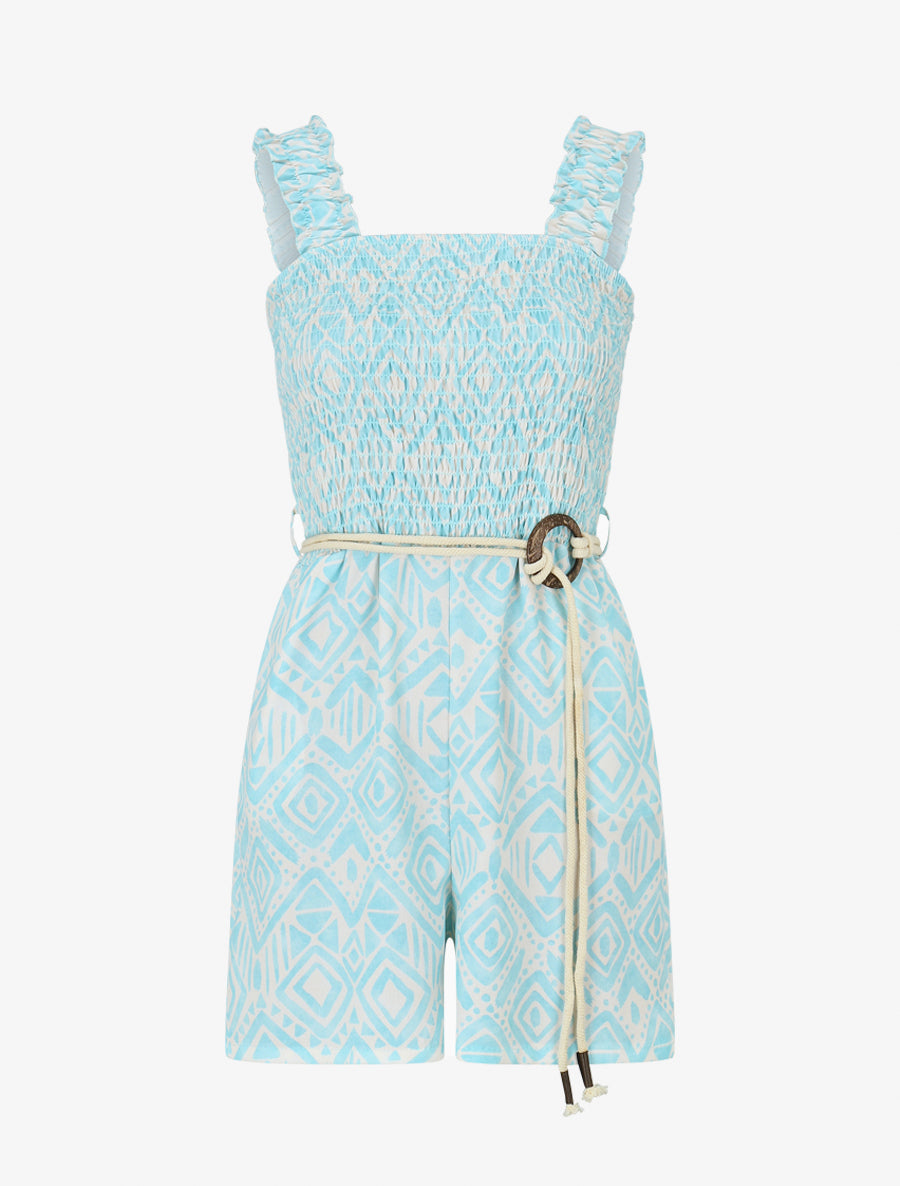 Combishort élastiqué à imprimé éthnique - Turquoise - 1