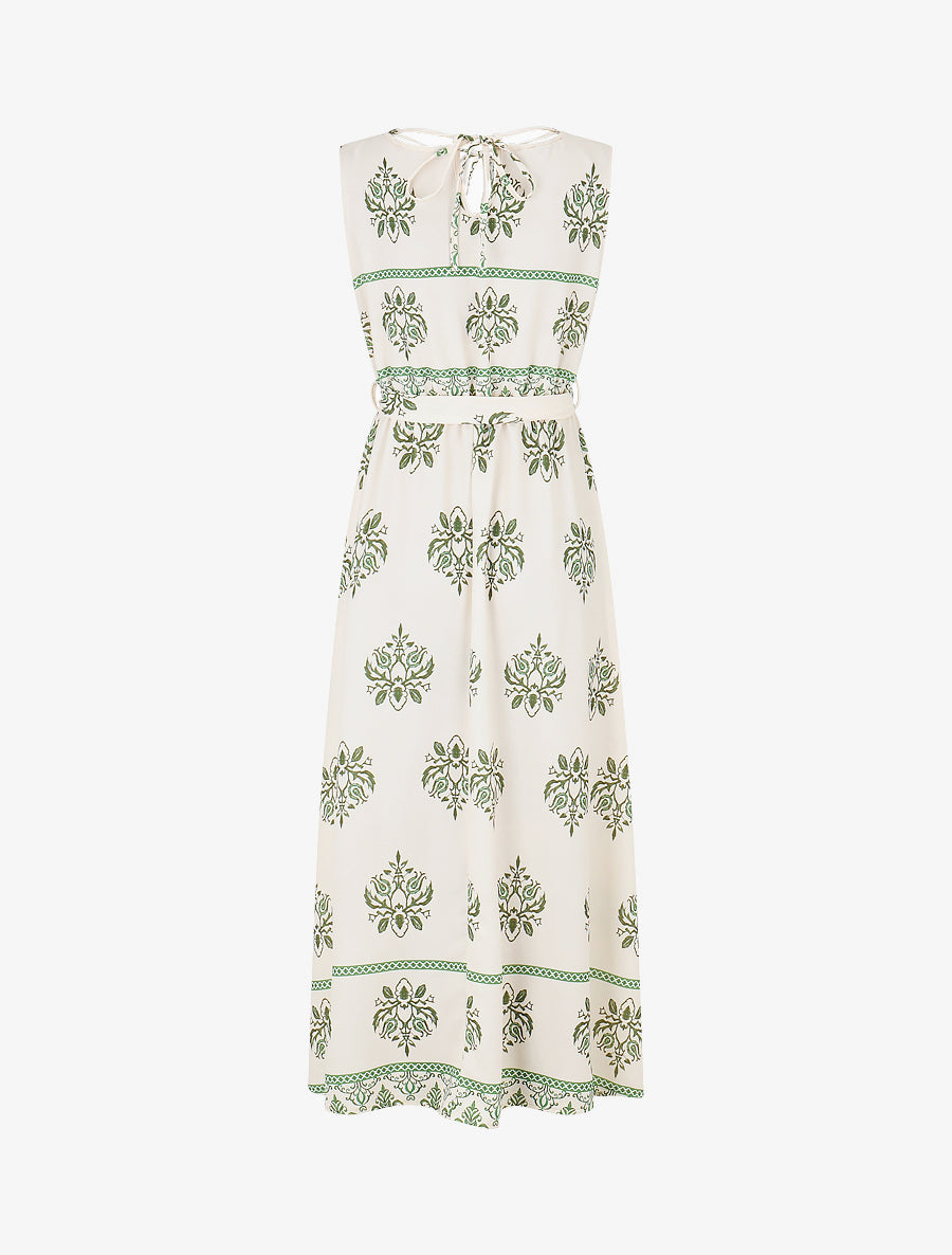 Robe élastiquée à imprimé ikat - Kaki - 2