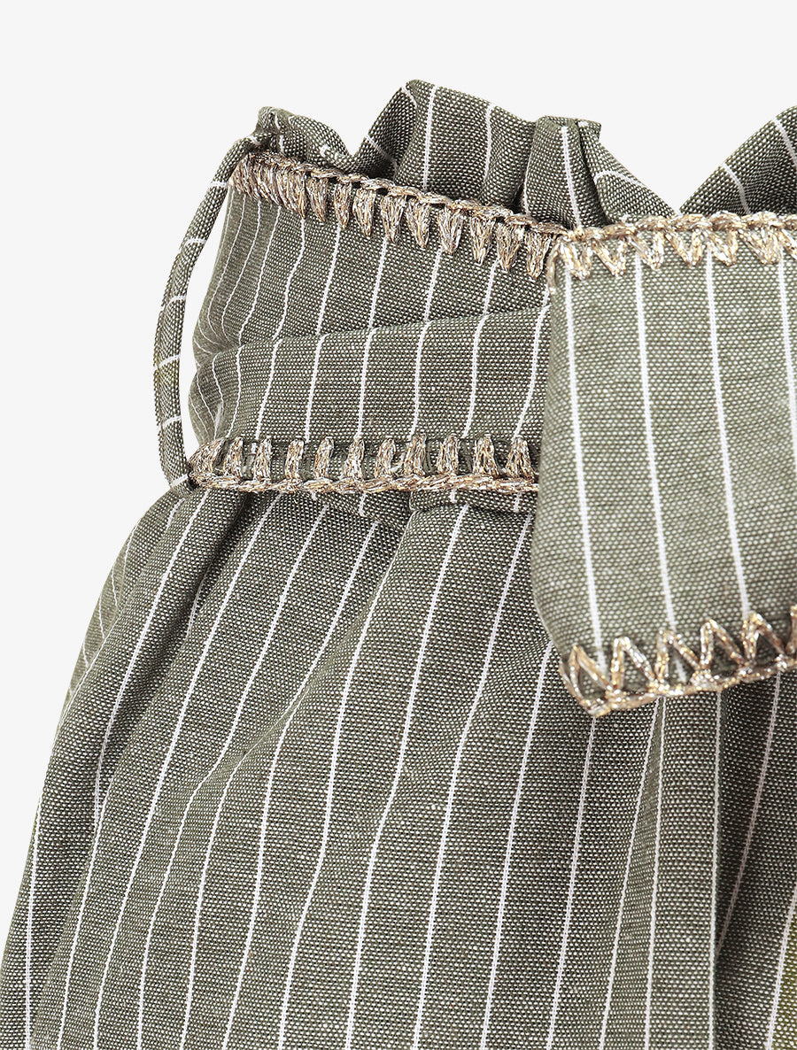 Short fluide à rayures et ceinture fantaisie - Kaki - 3