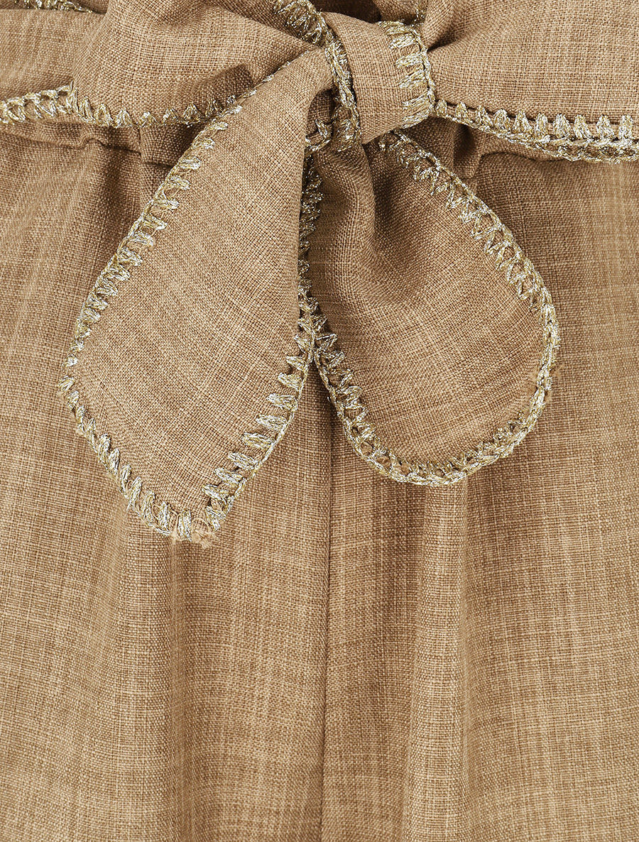 Pantalon ample taille haute à ceinture fantaisie - Taupe - 3