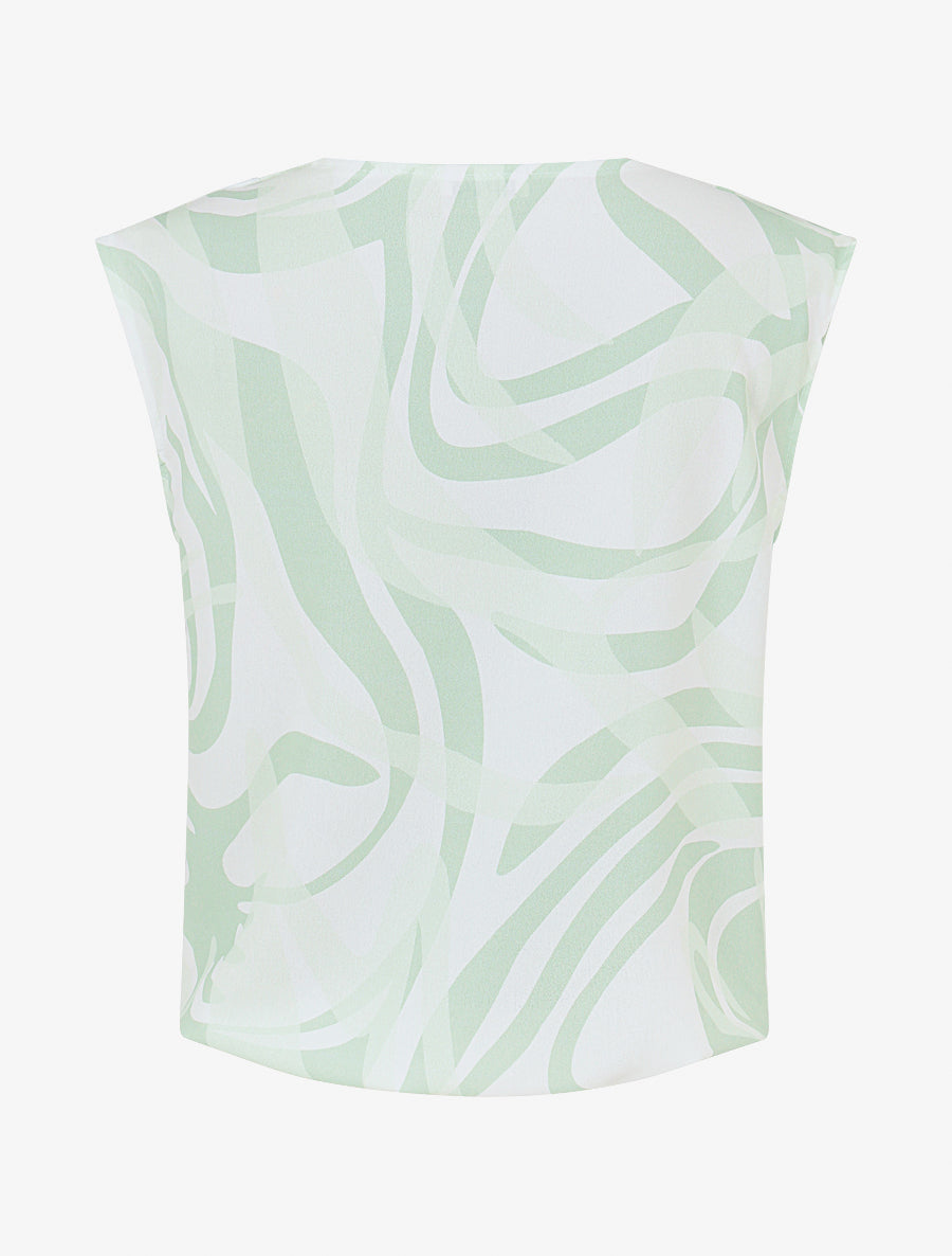 Top graphique sans manches à col bénitier - Vert amande - 2