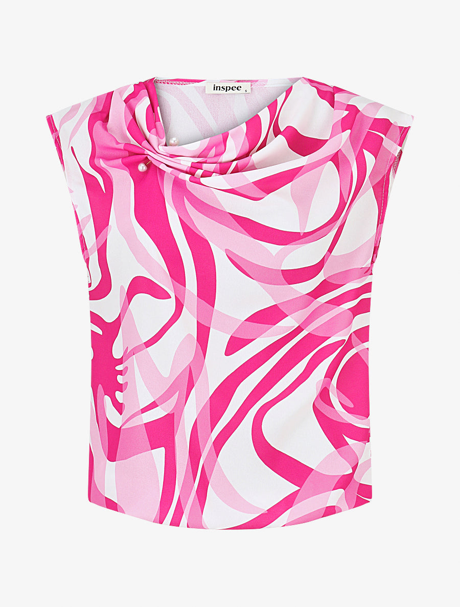 Top graphique sans manches à col bénitier - Fuchsia - 1