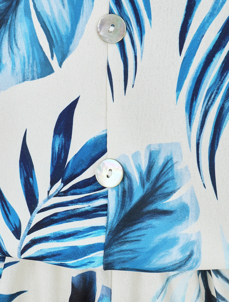 Combishort imprimé feuillage à taille élastiquée - Marine - 3