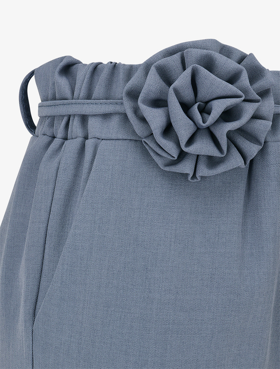 Pantalon droit taille haute à ceinture fleurie - Bleu clair - 3