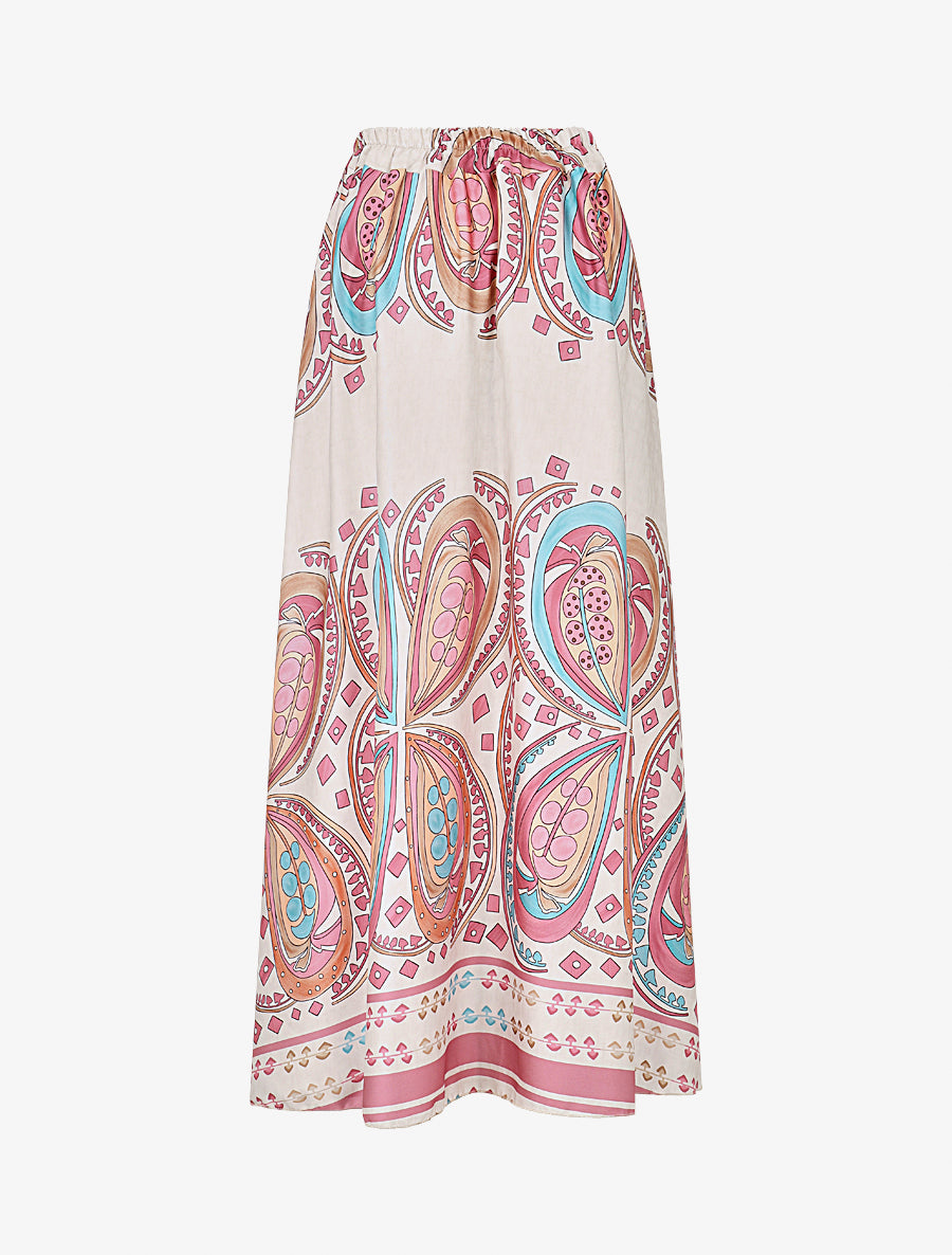Jupe effet satiné imprimé foulard - Rose - 2