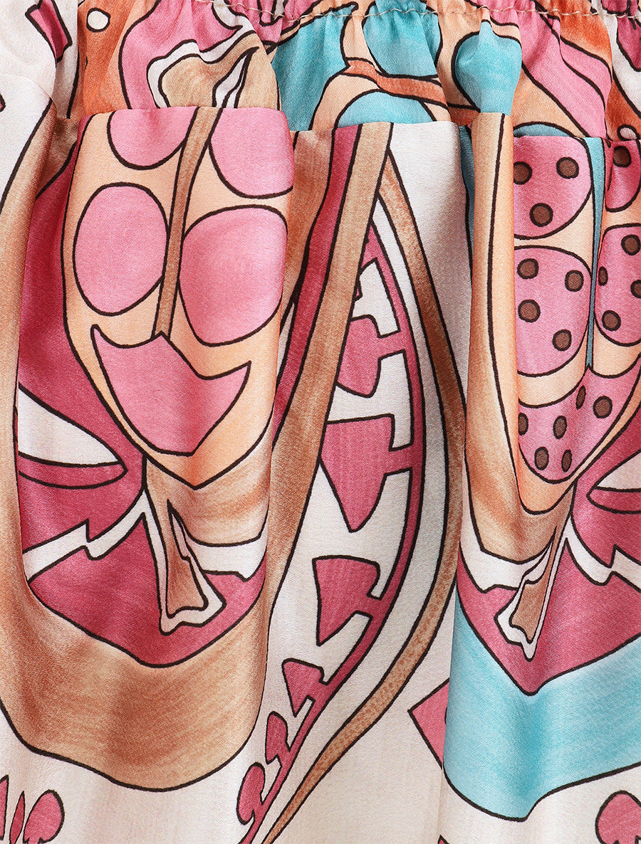 Jupe effet satiné imprimé foulard - Rose - 3