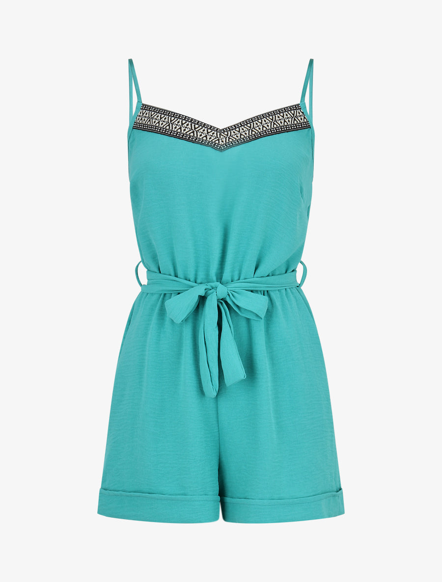 Combishort uni à bande graphique - Turquoise - 1
