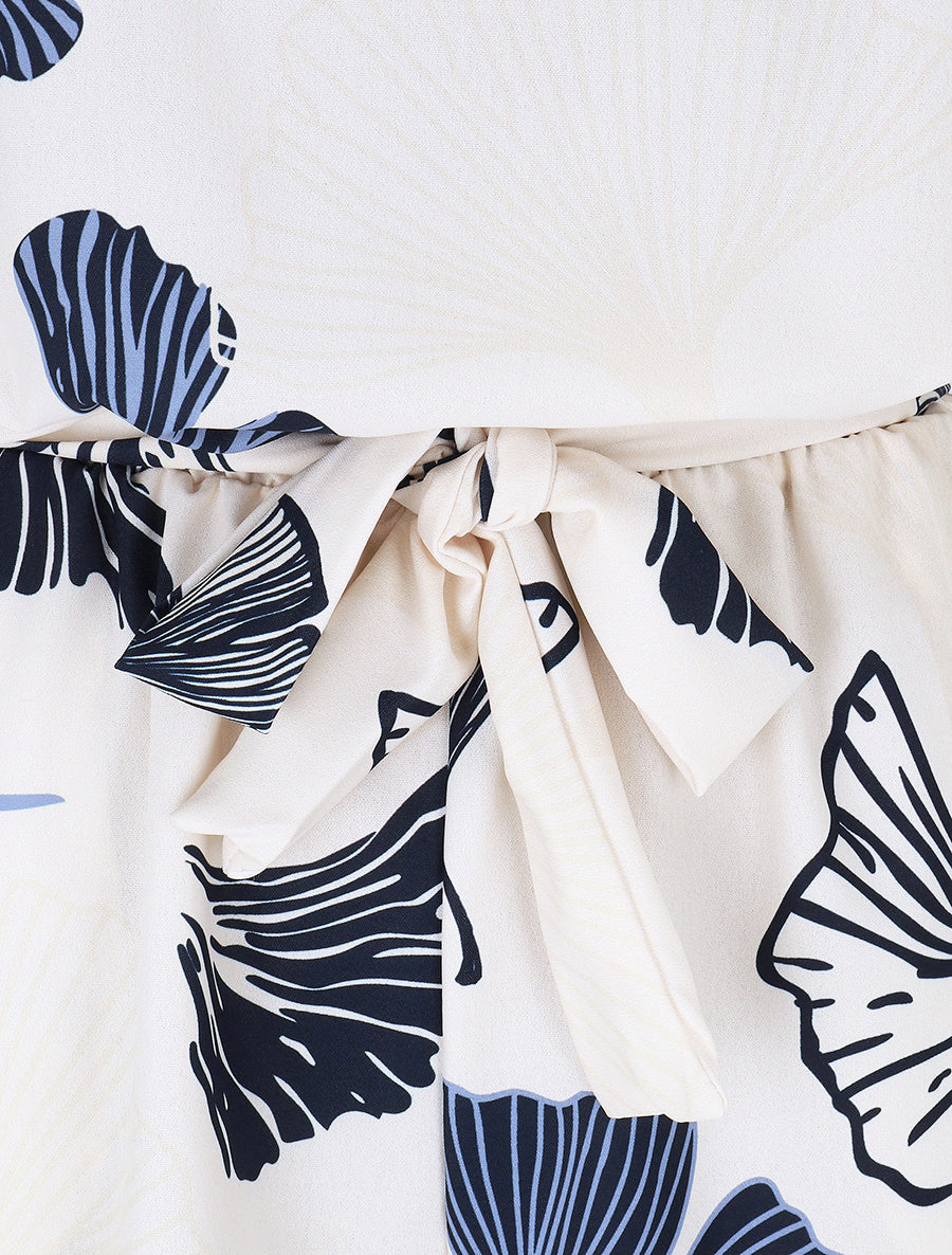 Combishort imprimé éventails à manches volantées - Marine - 3