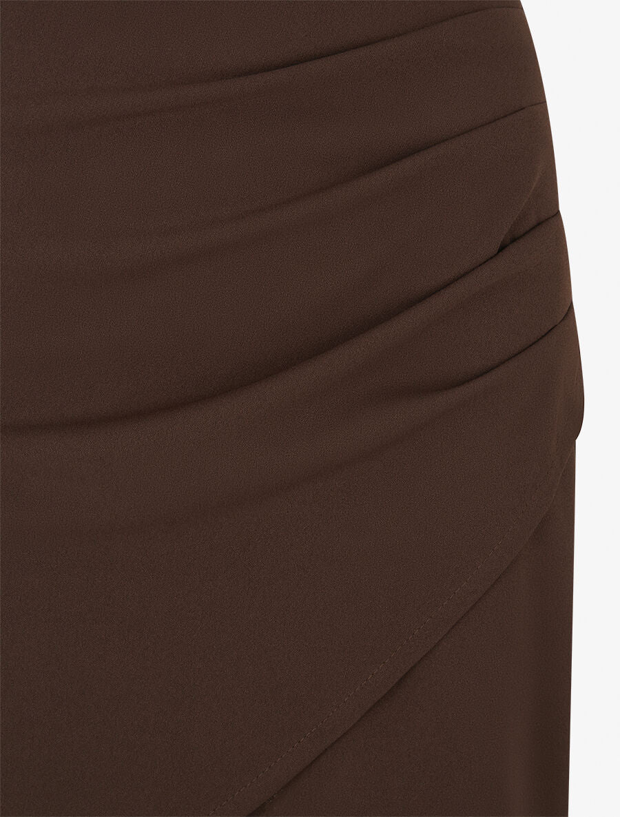 Jupe courte portefeuille et plissée - Marron - 3