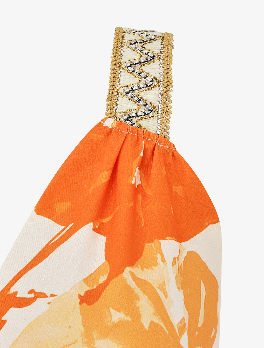 Robe longue élastiquée imprimé abstrait - Orange - 3