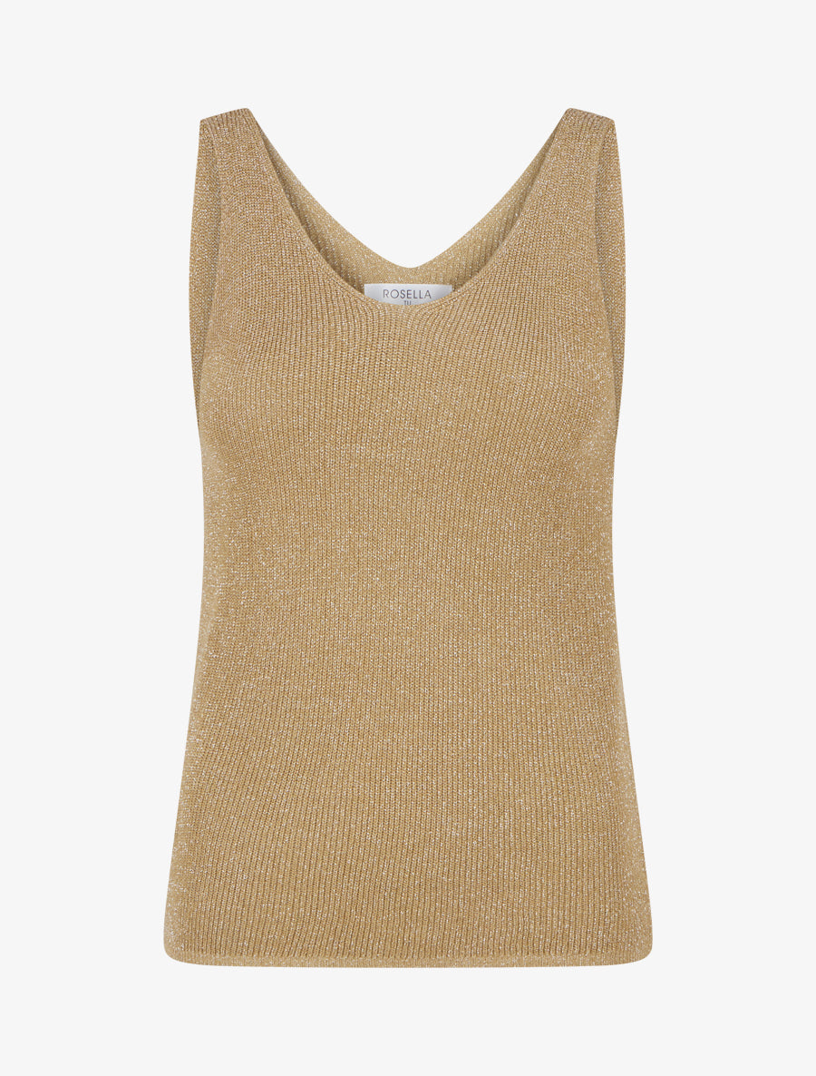 Débardeur uni en maille irisée à col V - Camel - 1