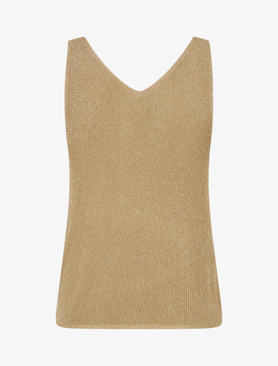 Débardeur uni en maille irisée à col V - Camel - 2