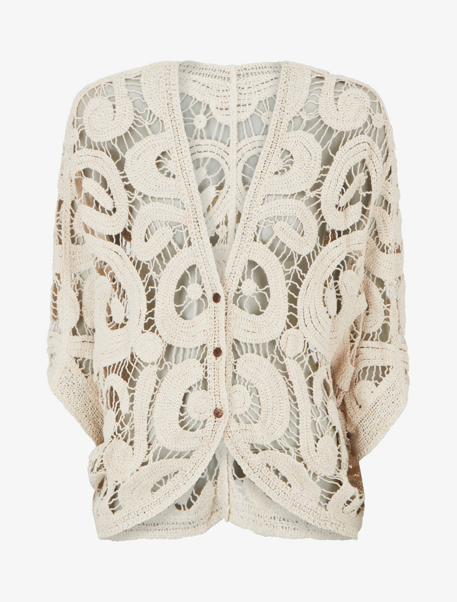 Gilet mi-long en crochet - Beige - 1