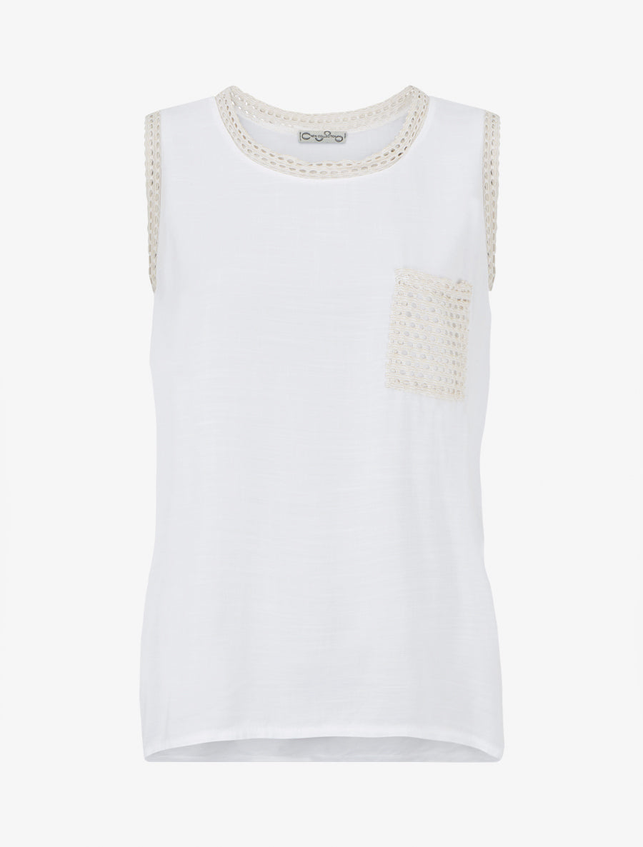 Top uni à poche brodée - Blanc - 1