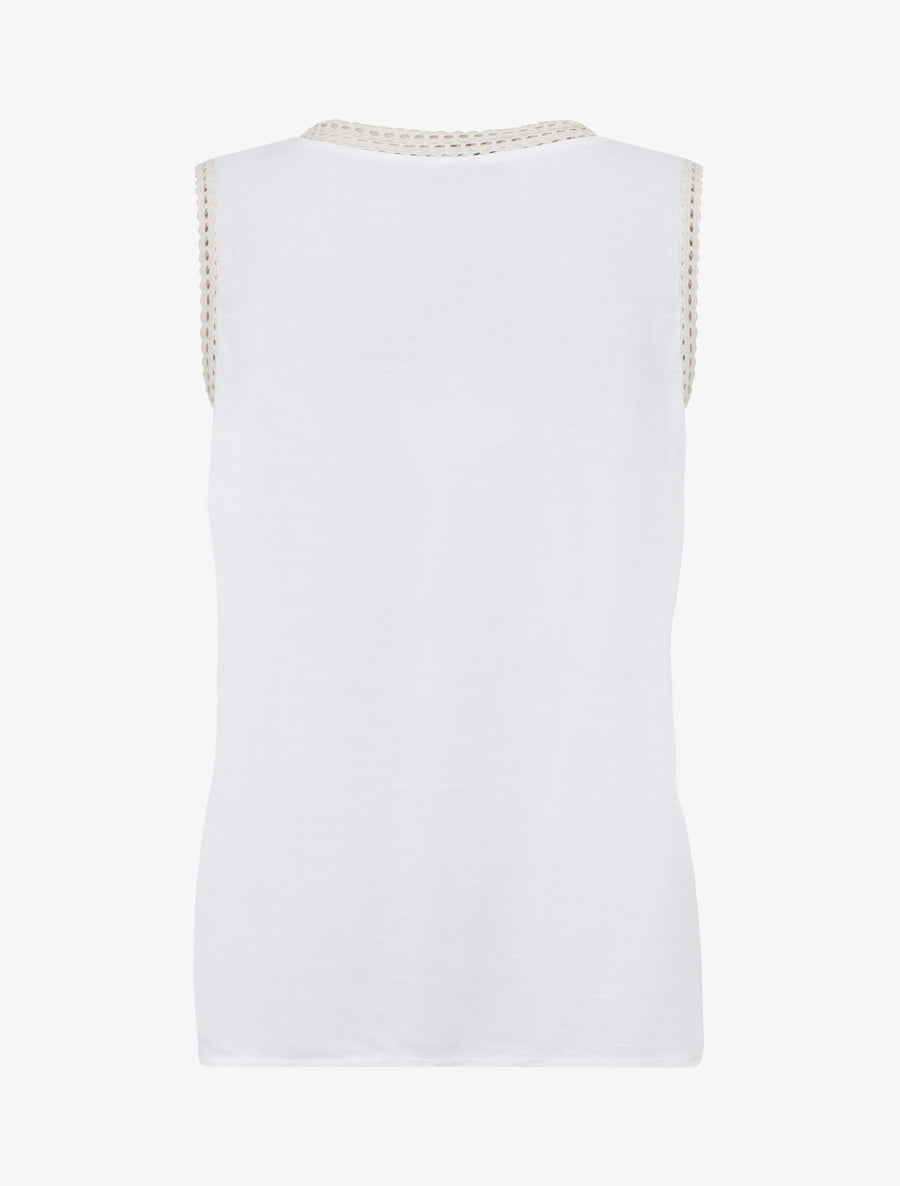 Top uni à poche brodée - Blanc - 2