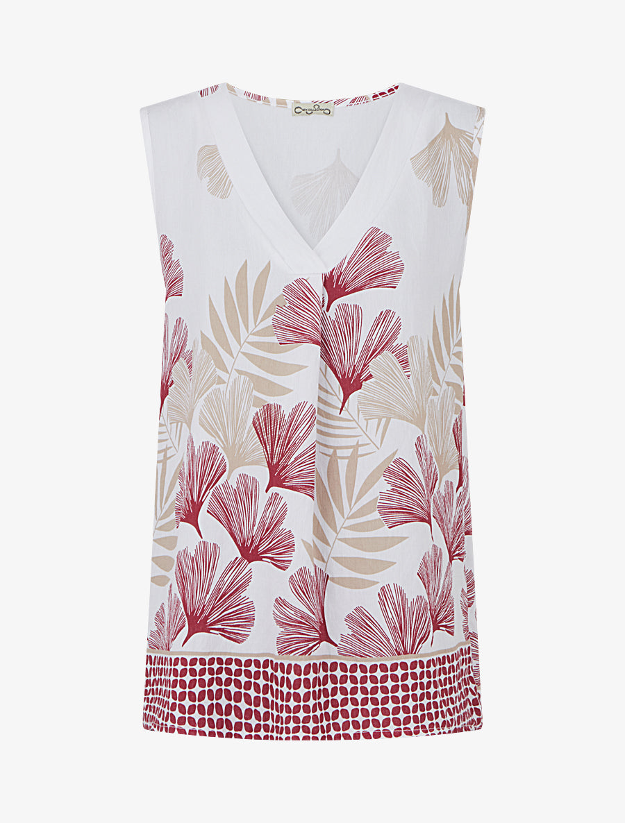 Blouse sans manches imprimé feuillage - Rouge - 1