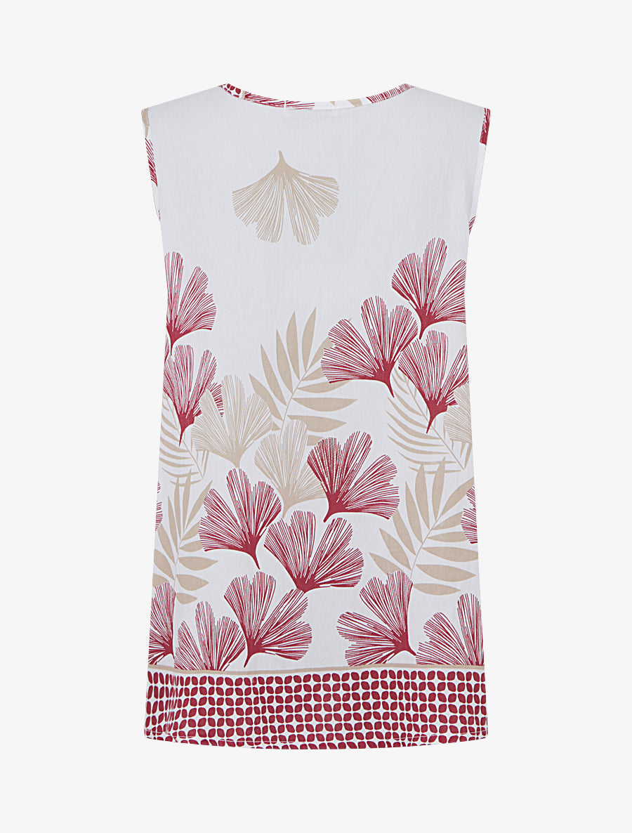 Blouse sans manches imprimé feuillage - Rouge - 2