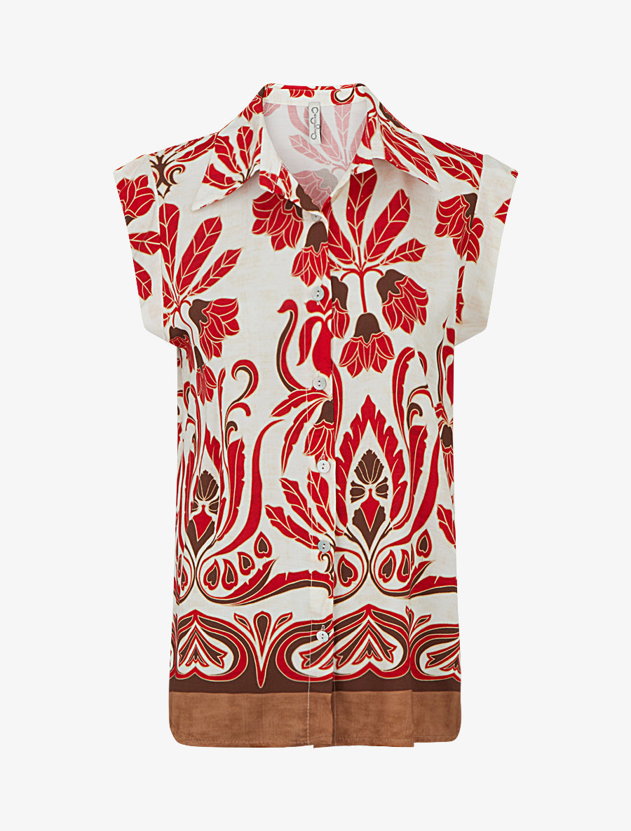 Chemise sans manches imprimé tropical - Rouge - 1
