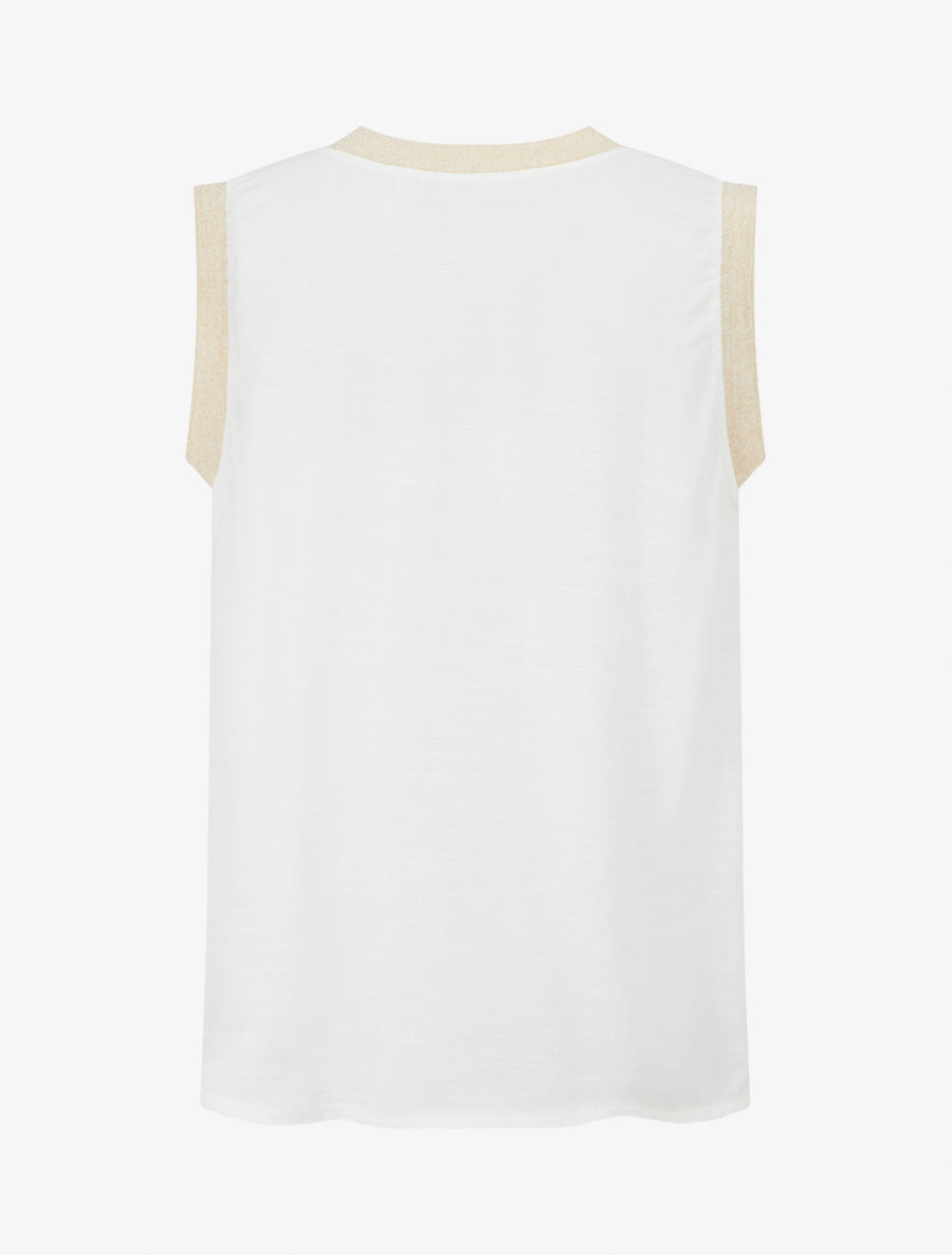 Top droit sans manches à fleur brodée - Blanc - 2