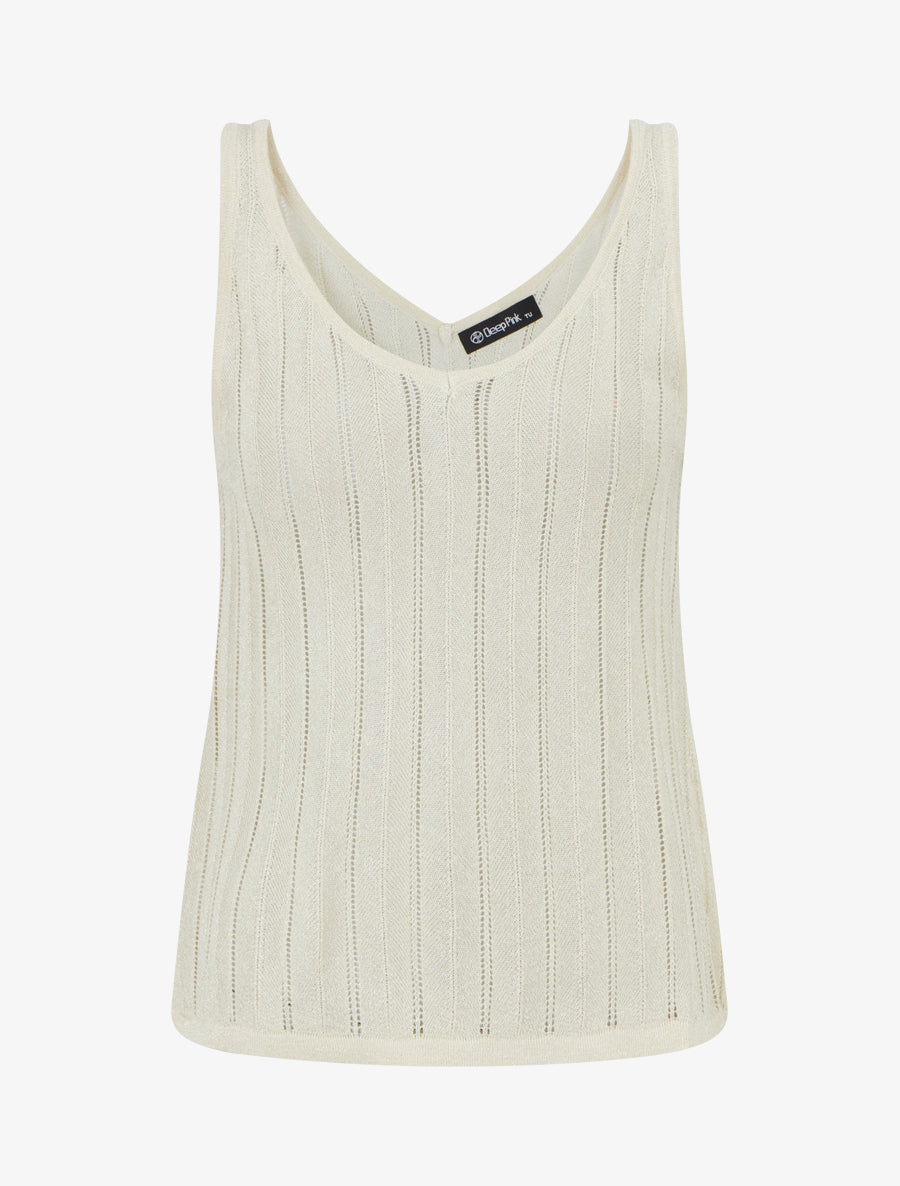 Débardeur en maille fine côtelée - Beige - 1